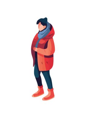 Genç yetişkin yürüyüşü, şirin bir kışlık ceket giyme ikonu.