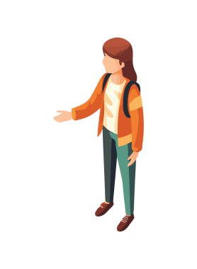 Sırt çantası simgesi olan genç kadın izole edildi