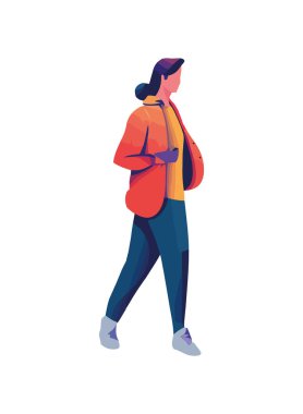 Hızlı yürüyen kadın ve başarı simgesi izole edildi