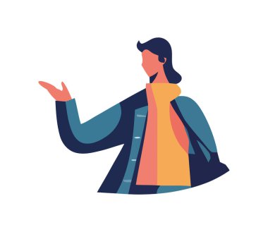 Mavi takım elbiseli başarılı bir kadın izole edilmiş bir ikon gibi duruyor.