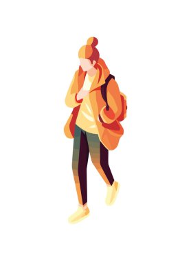 Elinde çanta taşıyan genç bir kadın başarılı bir ikon izole edildi