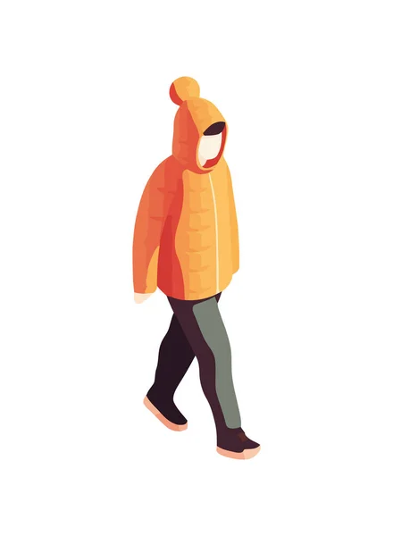 一个人走在冬季与夹克图标隔离 — 图库矢量图片