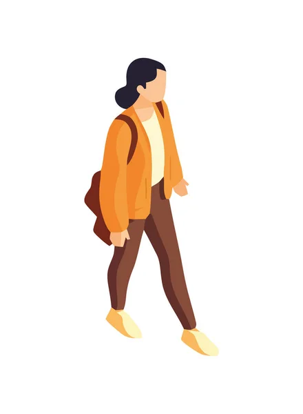 stock vector Walking woman in yellow jackets icon isolated