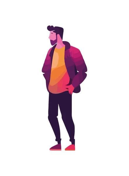 Homme Barbu Marche Avec Veste Mode Icône Isolé — Image vectorielle