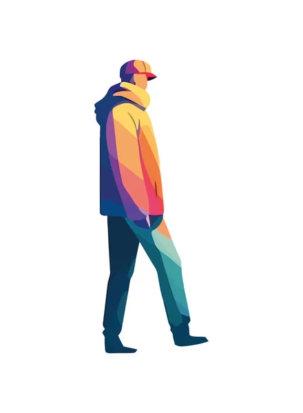 Una Persona Caminando Invierno Con Icono Chaqueta Aislado — Vector de stock