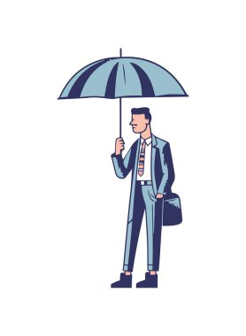 Başarılı iş adamı şemsiye simgesiyle yürüyor