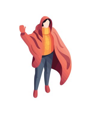 Sıcak giysi ikonu olan genç yetişkin izole edilmiş.