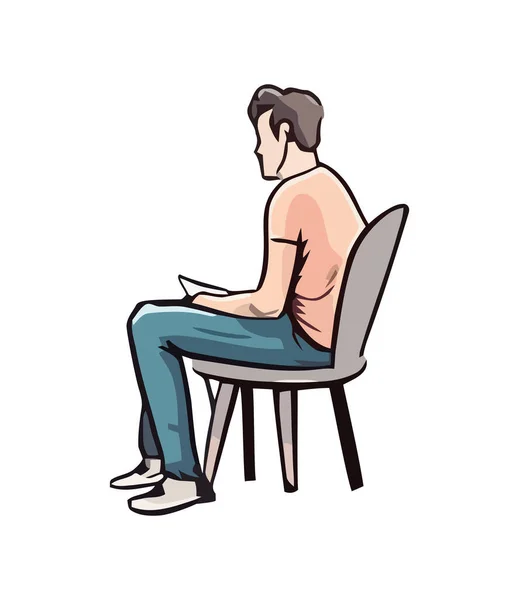 椅子に座って本のアイコンを読んで孤立した一人 — ストックベクタ