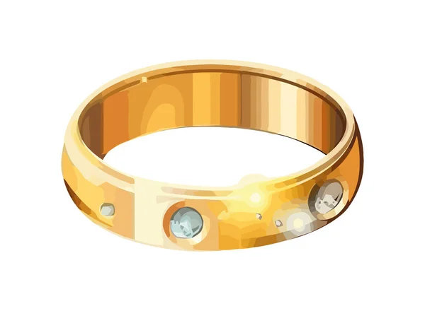 Goldener Ring Mit Diamanten Symbol Isoliert — Stockvektor