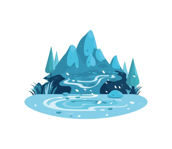 Blaue Wasserwelle Kracht Gegen Bergikone — Stockvektor