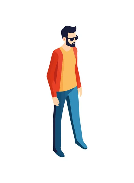 Hombre Exitoso Caminando Con Gafas Sol Modernas Icono Aislado — Vector de stock