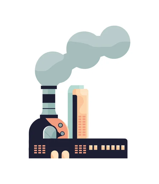 Дымовые Трубы Отрыжка Дыма Загрязняющие Завод Иконки Изолированы — стоковый вектор