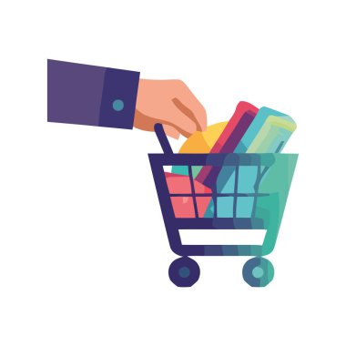 Modern iş adamı alışveriş arabası simgesini itiyor