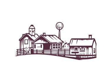 Kırsal mimari, doğa manzarası arkaplan simgesi izole