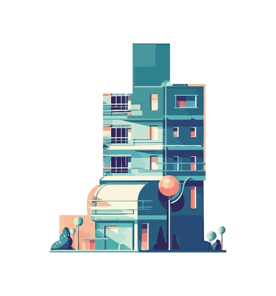Moderne Stadsgezicht Wolkenkrabbers Platte Cartoon Pictogram Geïsoleerd — Stockvector