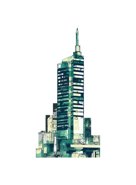Moderna Staden Skyskrapor Vit Bakgrund Ikon Isolerad — Stock vektor