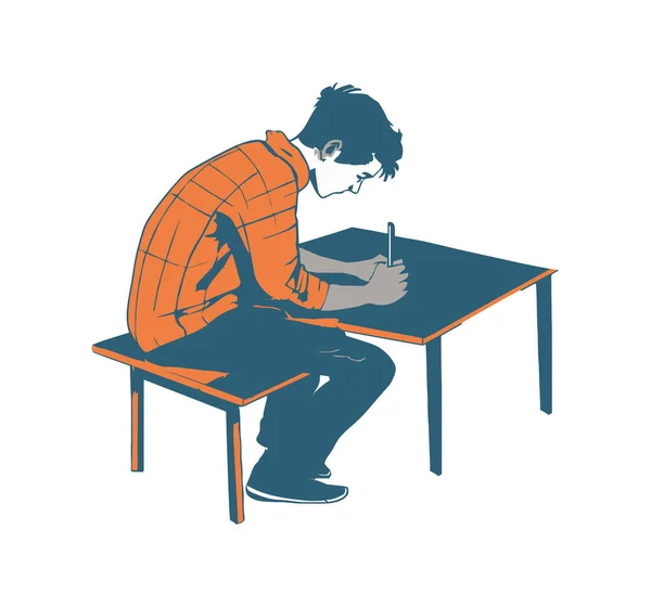 一个人坐在办公桌前 努力工作 孤立图标 — 图库矢量图片