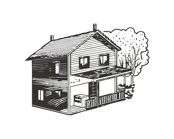 Skizze Eines Rustikalen Ferienhauses Mit Baumsymbol Isoliert — Stockvektor