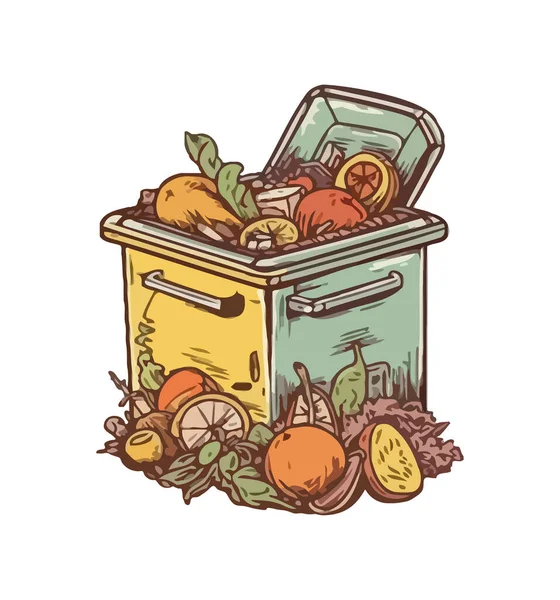 袋状图标中的有机废物蔬菜和水果被隔离 — 图库矢量图片