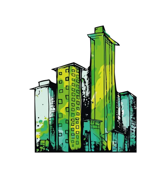 Skyline Cidade Moderna Esboço Tintado Com Ícone Criatividade Isolado — Vetor de Stock