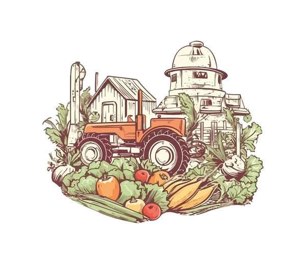 Organic Farm Harvesting Fresh Vegetables Tractor Icon Isolated — Stock Vector