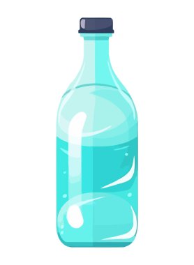 Mavi arıtılmış su ikonuna sahip şeffaf plastik şişe izole edildi