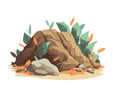 Yeşil yapraklar doğal büyüme ve taş simgesi izole