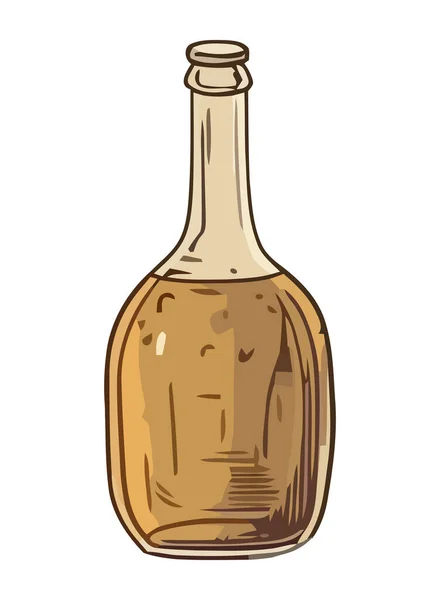 Botella Vino Transparente Con Icono Etiqueta Dibujado Mano Aislado — Vector de stock