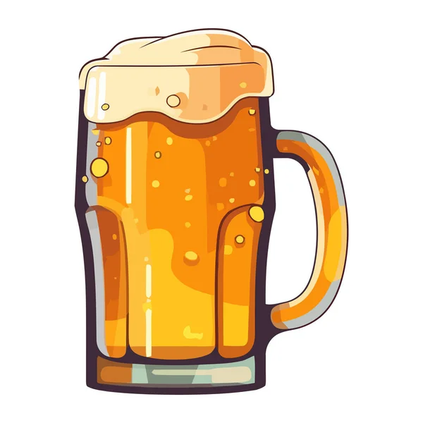 在黄色品脱玻璃杯庆祝图标中分离的泡沫啤酒 — 图库矢量图片