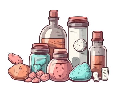 Bitkisel ilaç şişesi, doğa antibiyotik çizim ikonu izole edilmiş.