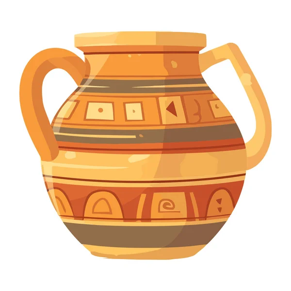 Ancient Terracotta Jug Ornate Handle Design Icon Isolated — Stock Vector