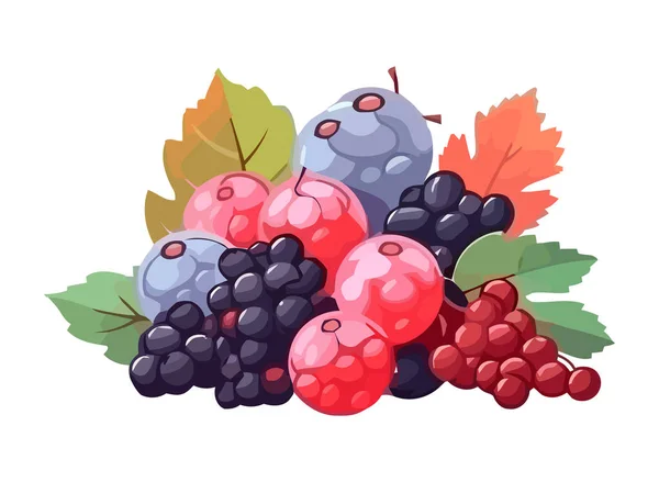 Fruits Baies Juteux Sur Fond Feuille Verte Icône Isolée — Image vectorielle