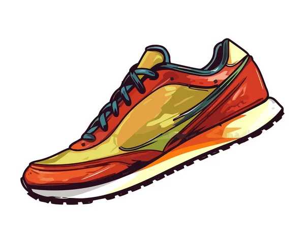 Sepatu Olahraga Kuning Dengan Tali Sepatu Untuk Ikon Yang Berjalan - Stok Vektor