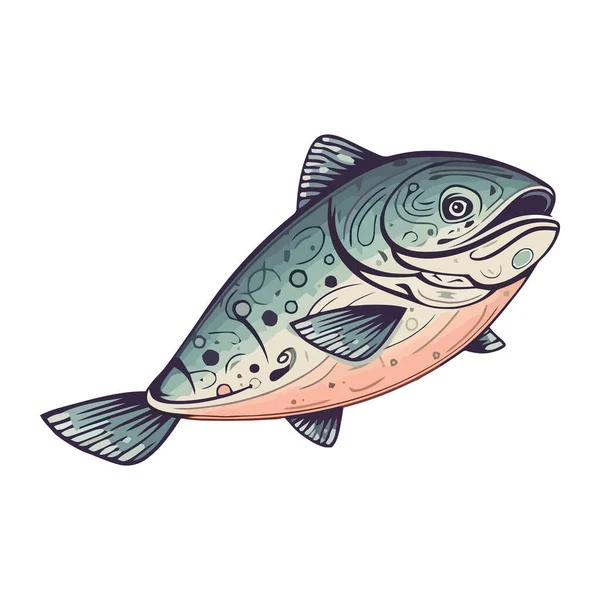 Χαριτωμένο Ψάρια Κινούμενο Σχέδιο Εικονίδιο Απομονωμένο — Διανυσματικό Αρχείο