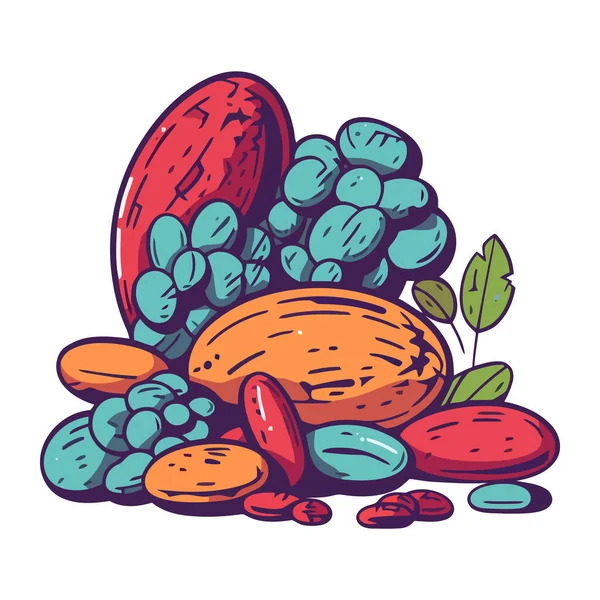 Kacang Organik Segar Ikon Makanan Ringan Sehat Alam Terisolasi - Stok Vektor