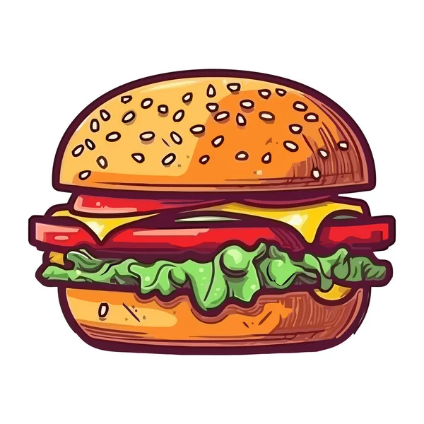 Grilled Burger Sesame Bun Cheese Melting Icon Isolated — Stock Vector