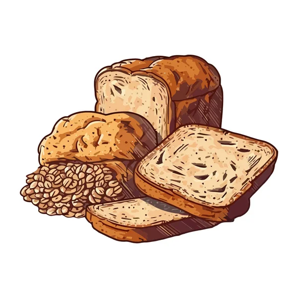 Taze Pişmiş Ekmek Izole Edilmiş Sağlıklı Bir Yemek Ikonu — Stok Vektör