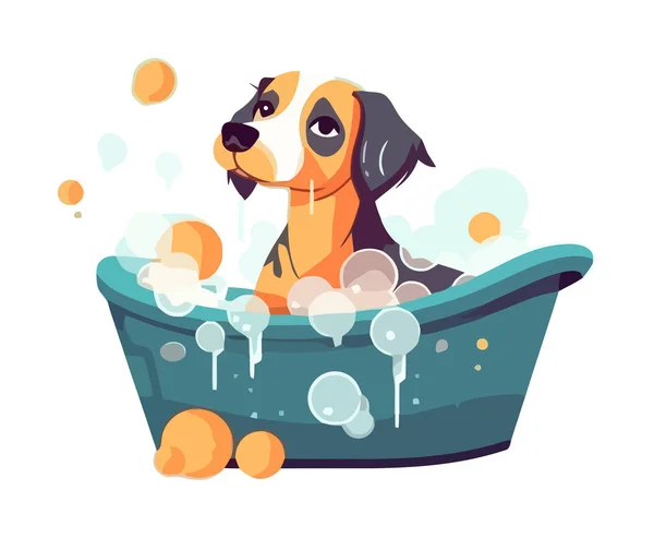 Cute Puppy Bathtub Bucket Icon Isolated — Stock Vector