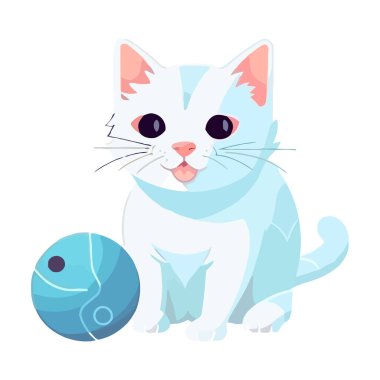 Mavi top ikonuyla oynayan sevimli çizgi film kedisi.