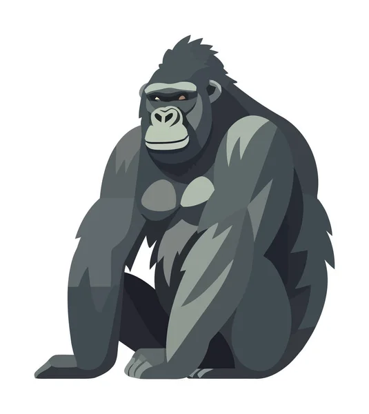Musculaire Gorilla Mascotte Zittende Pictogram Geïsoleerd — Stockvector