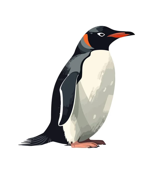 Симпатичный Пингвин Стоящий Льду Зимней Иконе — стоковый вектор