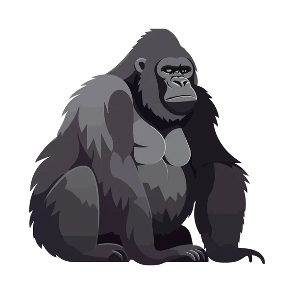 Beyaz Arkaplan Simgesinde Oturan Goril Maskotu Izole — Stok Vektör