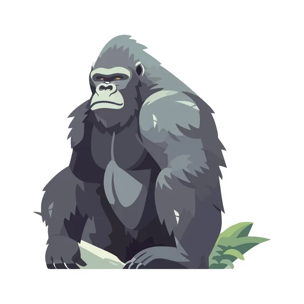 Doğada Oturan Şirin Goril Izole Edilmiş Portre Ikonu — Stok Vektör