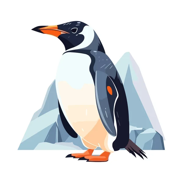 Pingvin Jég Téli Ikon Elszigetelt — Stock Vector