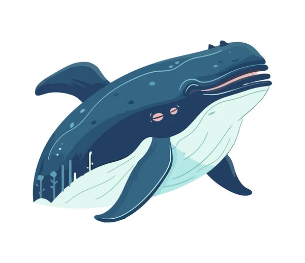 かわいいクジラの海の生き物のアイコンが隔離 — ストックベクタ