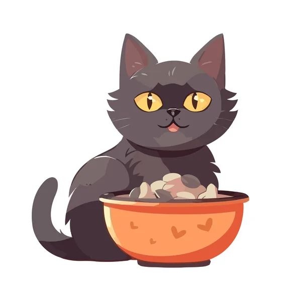 Yiyecek Ikonuyla Oturan Sevimli Kedi Yavrusu — Stok Vektör