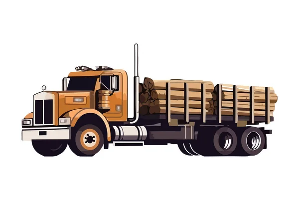 トラックのアイコンに木製の重い運搬トランクは孤立 — ストックベクタ