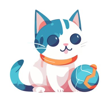 Mavi arkaplan simgesinde topla oynayan sevimli kedi yavrusu izole edildi