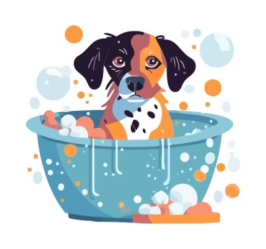 Küvette izole edilmiş şirin bir köpek yavrusu.