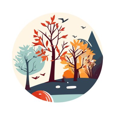 Yaprak vektör simgesi izole edilmiş sonbahar orman manzarası